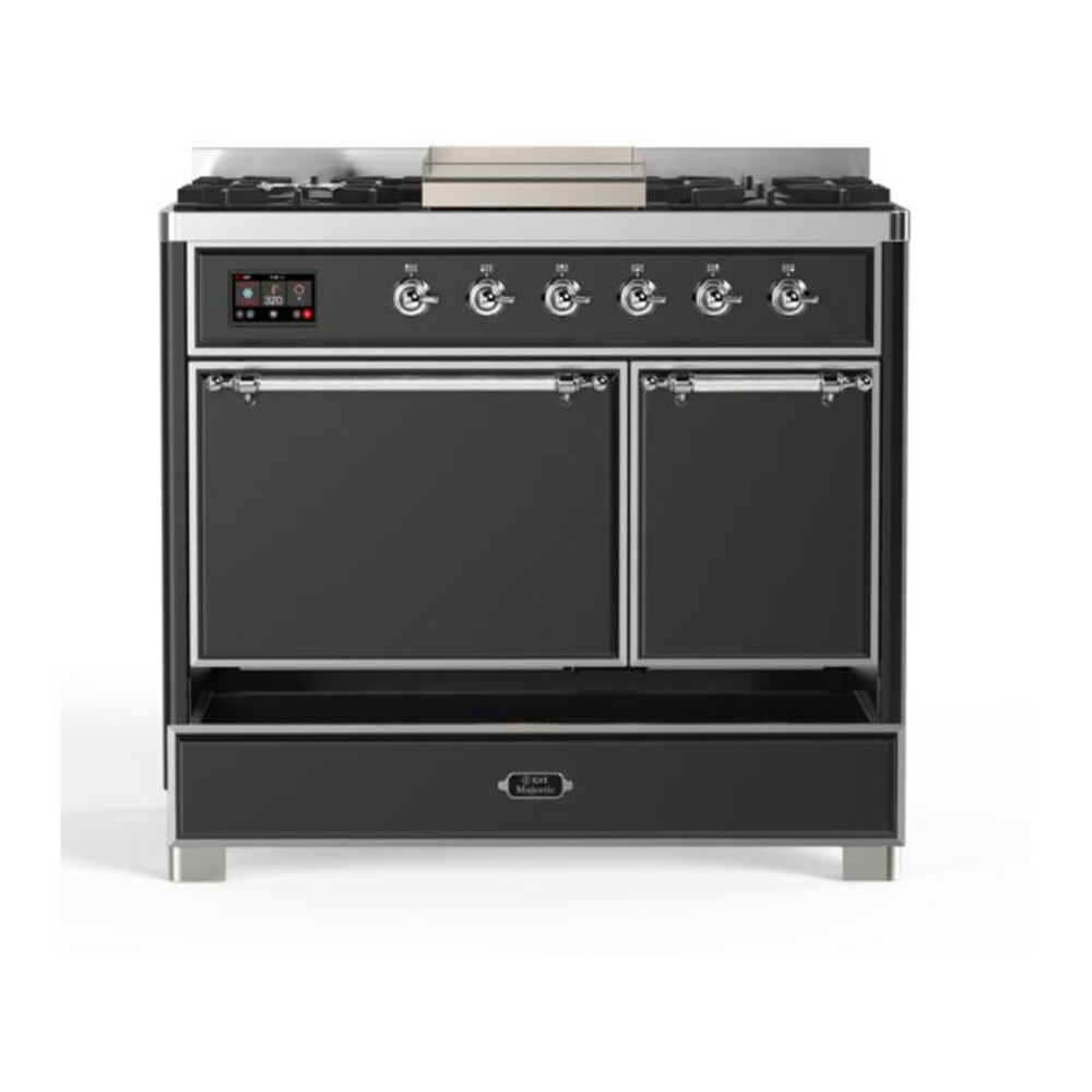 ILVE Majestic II 40 inch Solid Door Natural Gas Dual Fuel Range Chrome Graphite Matte
