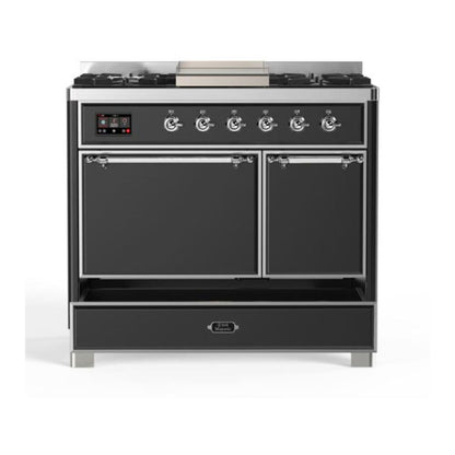 ILVE Majestic II 40 inch Solid Door Natural Gas Dual Fuel Range Chrome Graphite Matte