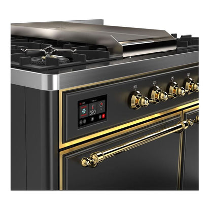 ILVE Majestic II 40 inch Solid Door Natural Gas Dual Fuel Range Brass Graphite Matte