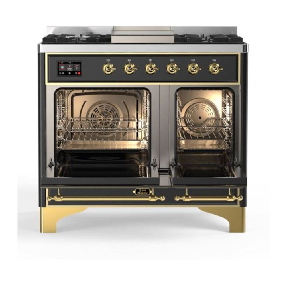 ILVE Majestic II 40 inch Solid Door Natural Gas Dual Fuel Range Brass Graphite Matte