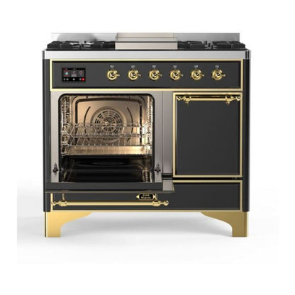 ILVE Majestic II 40 inch Solid Door Natural Gas Dual Fuel Range Brass Graphite Matte