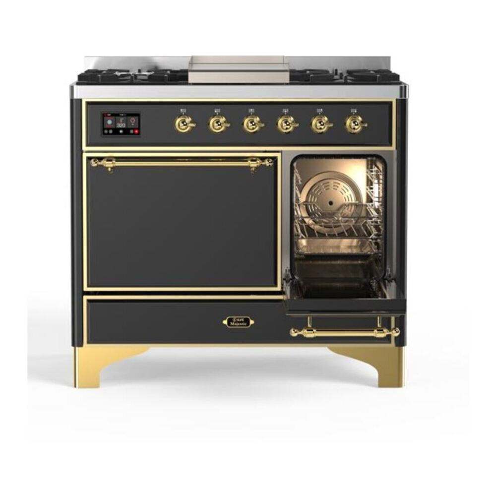 ILVE Majestic II 40 inch Solid Door Natural Gas Dual Fuel Range Brass Graphite Matte