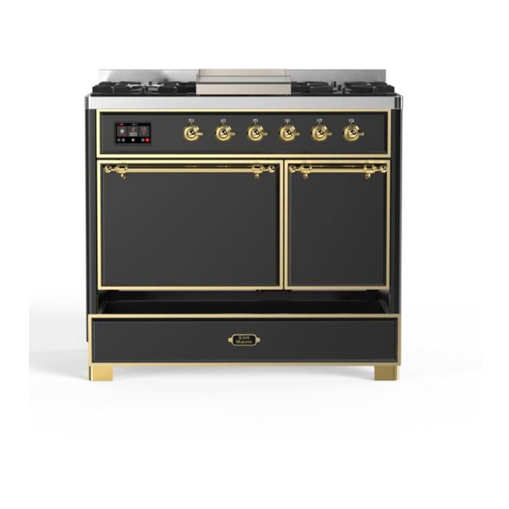 ILVE Majestic II 40 inch Solid Door Natural Gas Dual Fuel Range Brass Graphite Matte