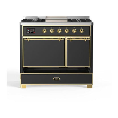 ILVE Majestic II 40 inch Solid Door Natural Gas Dual Fuel Range Brass Graphite Matte