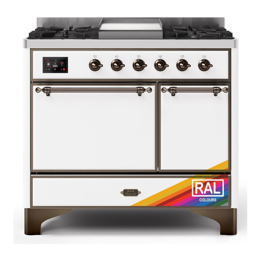 ILVE Majestic II 40" RAL Dual Fuel Range with 6 Burners and Griddle Solid Door Liquid Propane