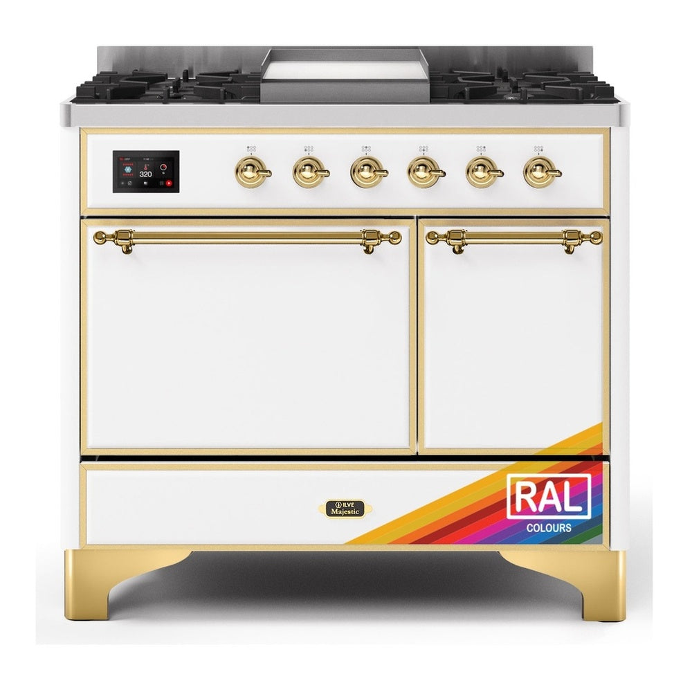 ILVE Majestic II 40" RAL Dual Fuel Range with 6 Burners and Griddle Solid Door Liquid Propane