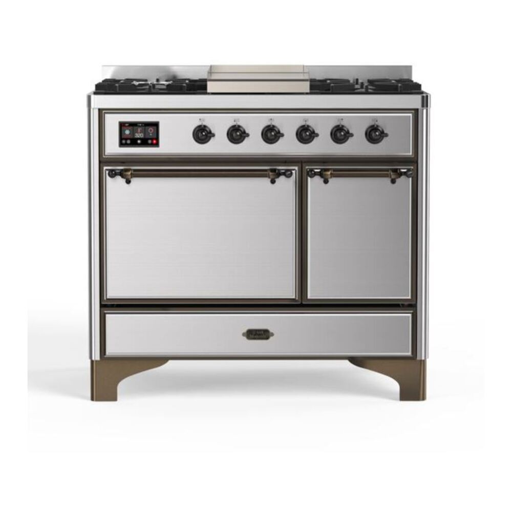 ILVE Majestic II 40" Stainless Steel Dual Fuel Range with 6 Burners and Griddle Solid Door Natural Gas