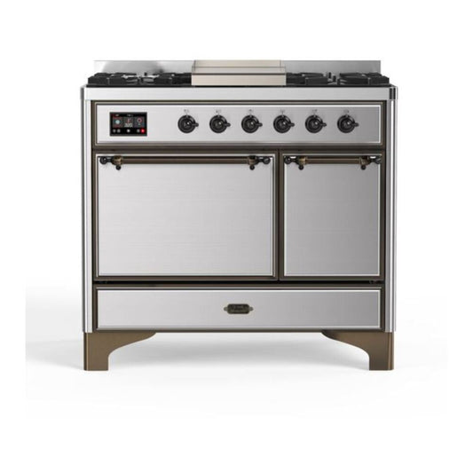 ILVE Majestic II 40" Stainless Steel Dual Fuel Range with 6 Burners and Griddle Solid Door Natural Gas