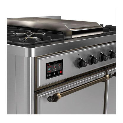 ILVE Majestic II 40 inch Solid Door Natural Gas Dual Fuel Range Burnished Stainless Steel