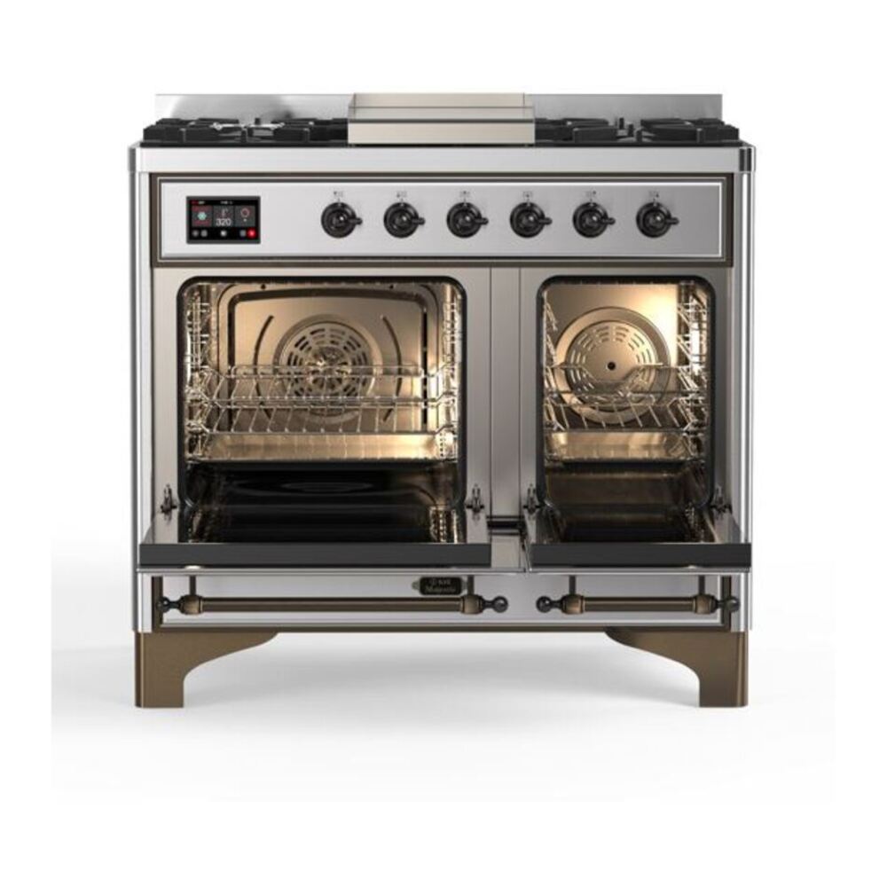 ILVE Majestic II 40 inch Solid Door Natural Gas Dual Fuel Range Burnished Stainless Steel