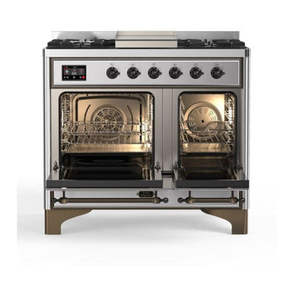 ILVE Majestic II 40 inch Solid Door Natural Gas Dual Fuel Range Burnished Stainless Steel