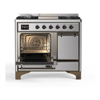 ILVE Majestic II 40 inch Solid Door Natural Gas Dual Fuel Range Burnished Stainless Steel
