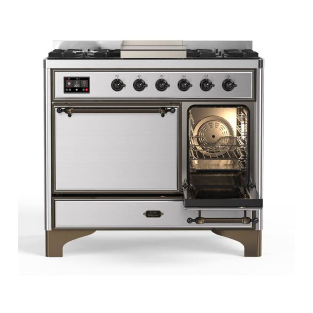 ILVE Majestic II 40 inch Solid Door Natural Gas Dual Fuel Range Burnished Stainless Steel