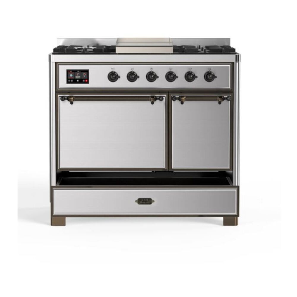 ILVE Majestic II 40 inch Solid Door Natural Gas Dual Fuel Range Burnished Stainless Steel