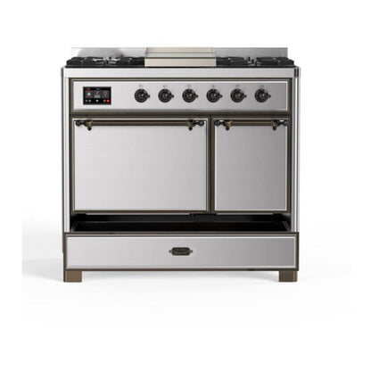 ILVE Majestic II 40 inch Solid Door Natural Gas Dual Fuel Range Burnished Stainless Steel