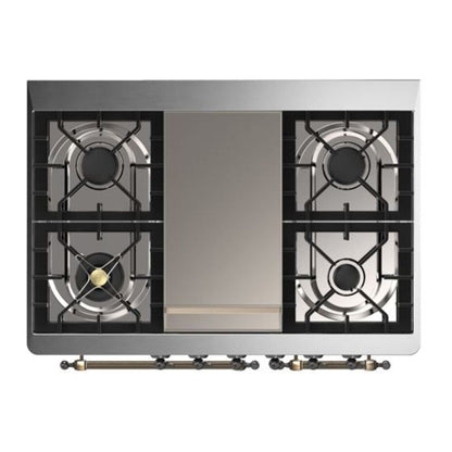 ILVE Majestic II 40 inch Solid Door Natural Gas Dual Fuel Range Burnished Stainless Steel