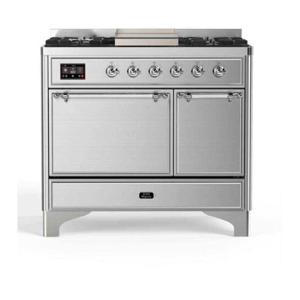 ILVE Majestic II 40 inch Solid Door Natural Gas Dual Fuel Range Chrome Stainless Steel
