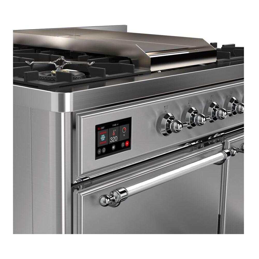 ILVE Majestic II 40 inch Solid Door Natural Gas Dual Fuel Range Chrome Stainless Steel