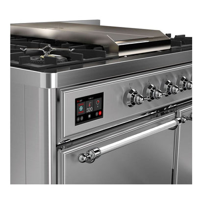 ILVE Majestic II 40 inch Solid Door Natural Gas Dual Fuel Range Chrome Stainless Steel