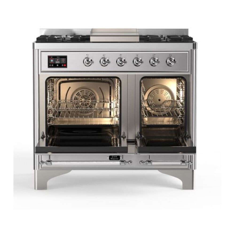 ILVE Majestic II 40 inch Solid Door Natural Gas Dual Fuel Range Chrome Stainless Steel
