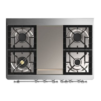 ILVE Majestic II 40 inch Solid Door Natural Gas Dual Fuel Range Chrome Stainless Steel