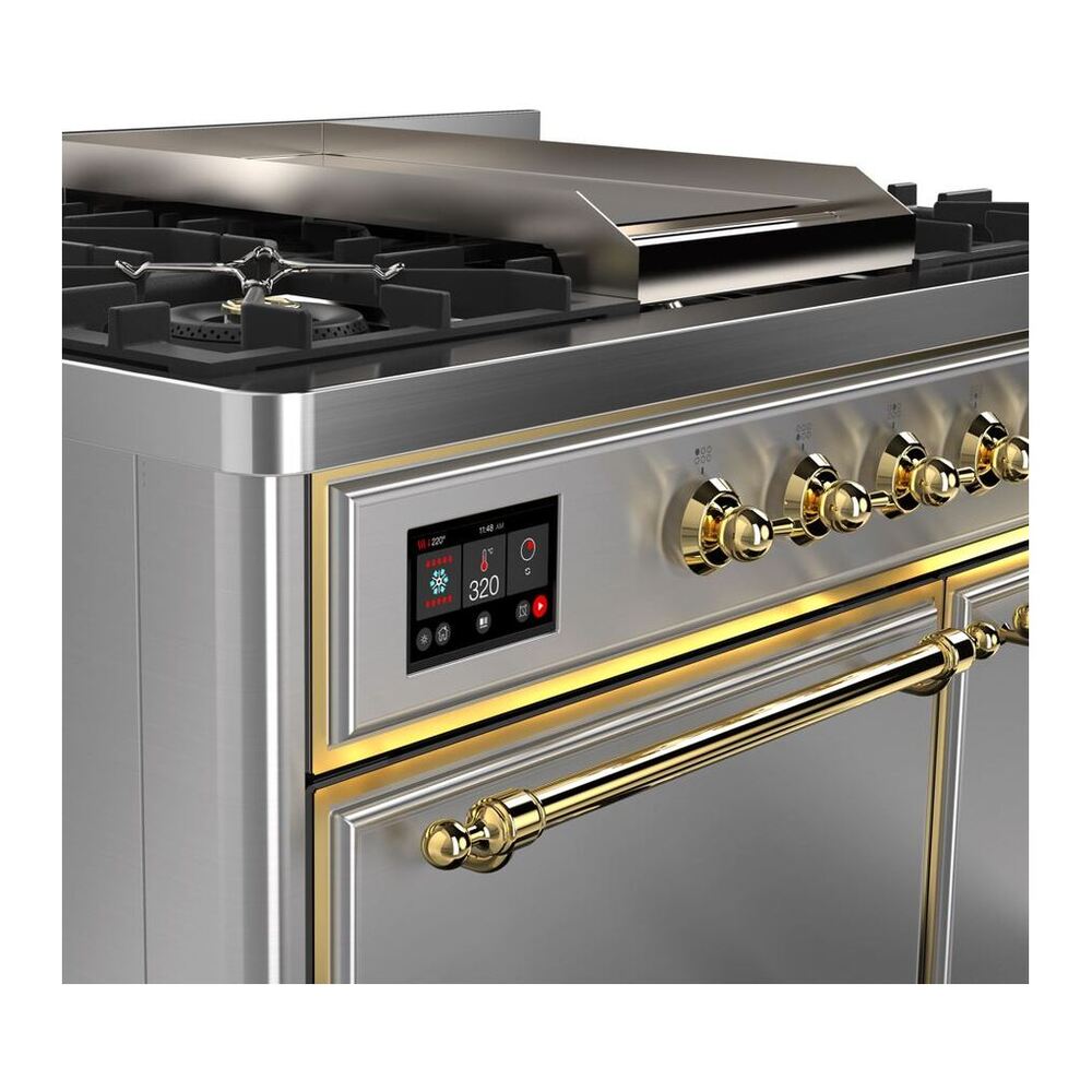ILVE Majestic II 40 inch Solid Door Natural Gas Dual Fuel Range Brass Stainless Steel