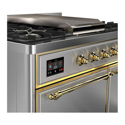 ILVE Majestic II 40 inch Solid Door Natural Gas Dual Fuel Range Brass Stainless Steel
