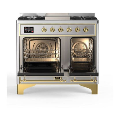 ILVE Majestic II 40 inch Solid Door Natural Gas Dual Fuel Range Brass Stainless Steel