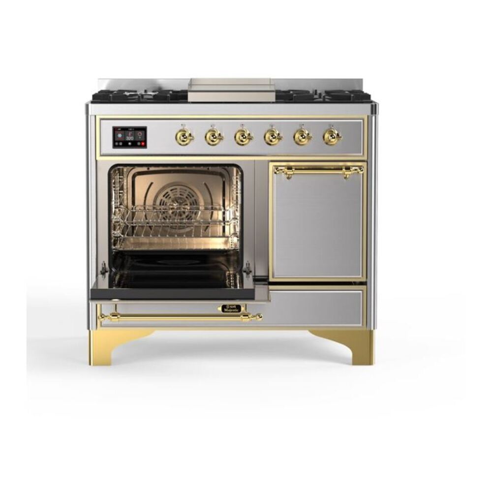 ILVE Majestic II 40 inch Solid Door Natural Gas Dual Fuel Range Brass Stainless Steel