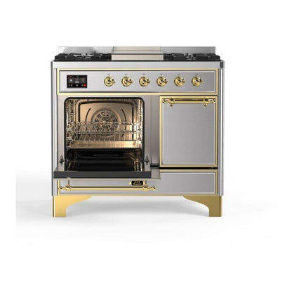ILVE Majestic II 40 inch Solid Door Natural Gas Dual Fuel Range Brass Stainless Steel