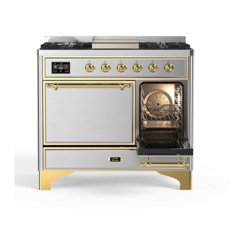 ILVE Majestic II 40 inch Solid Door Natural Gas Dual Fuel Range Brass Stainless Steel