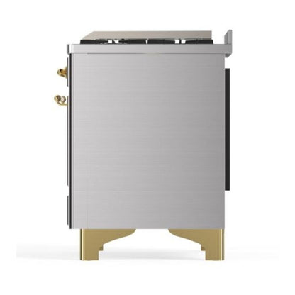 ILVE Majestic II 40 inch Solid Door Natural Gas Dual Fuel Range Brass Stainless Steel