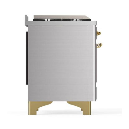 ILVE Majestic II 40 inch Solid Door Natural Gas Dual Fuel Range Brass Stainless Steel