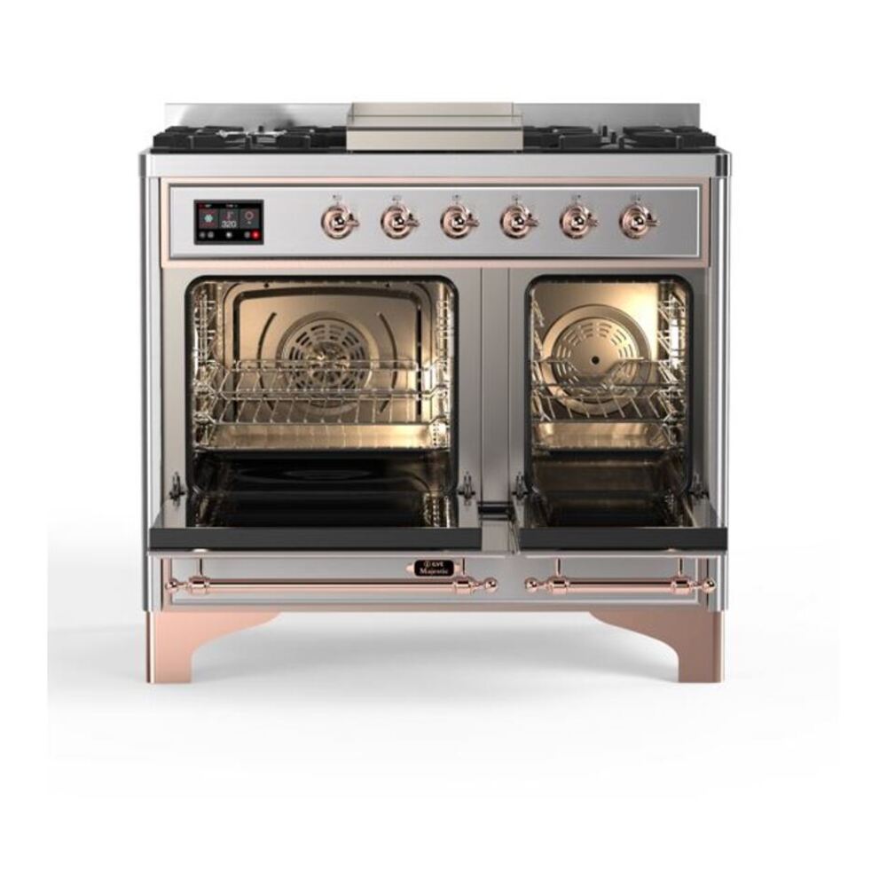 ILVE Majestic II 40 inch Solid Door Natural Gas Dual Fuel Range Copper Stainless Steel
