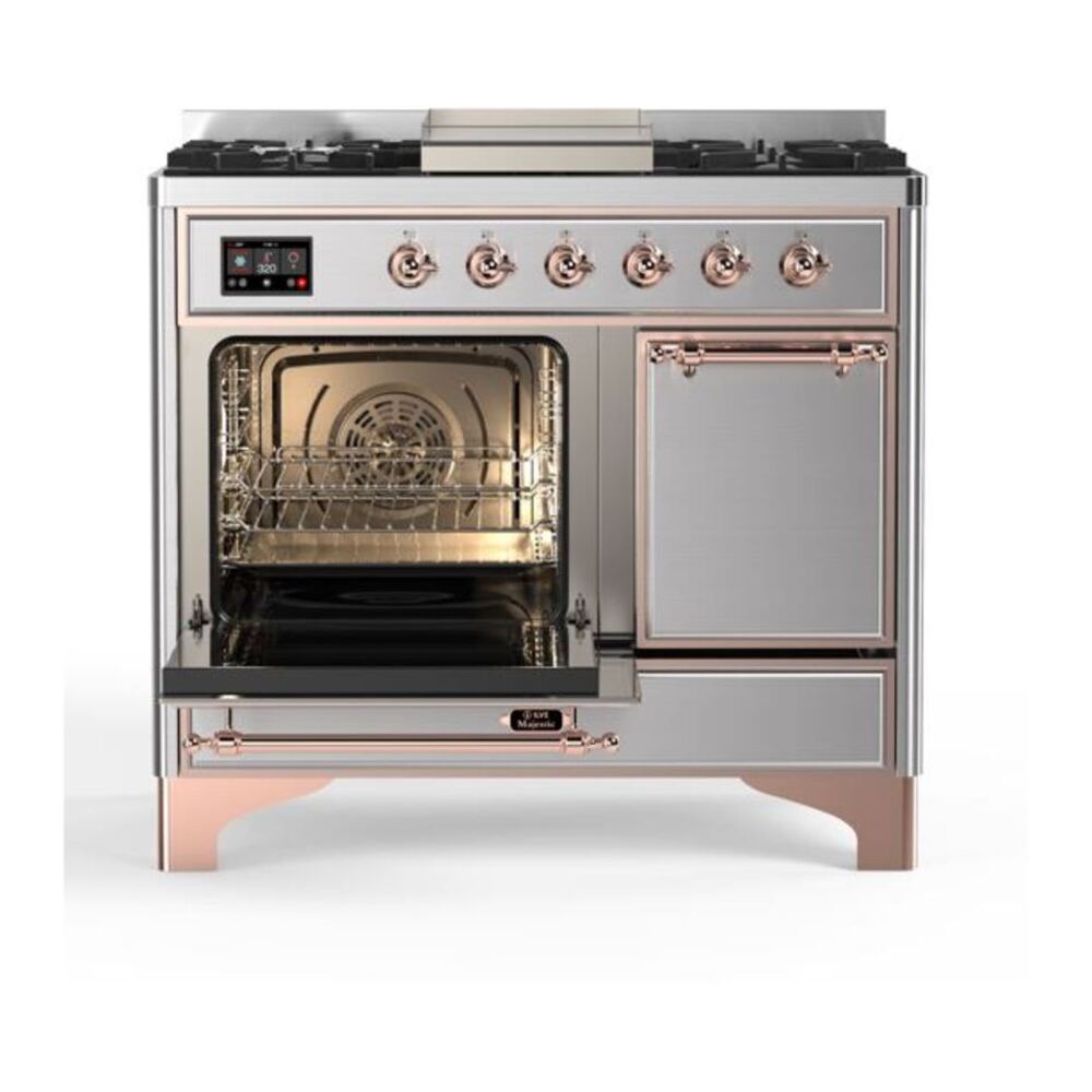 ILVE Majestic II 40 inch Solid Door Natural Gas Dual Fuel Range Copper Stainless Steel