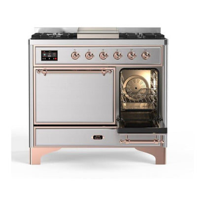 ILVE Majestic II 40 inch Solid Door Natural Gas Dual Fuel Range Copper Stainless Steel