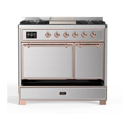 ILVE Majestic II 40 inch Solid Door Natural Gas Dual Fuel Range Copper Stainless Steel