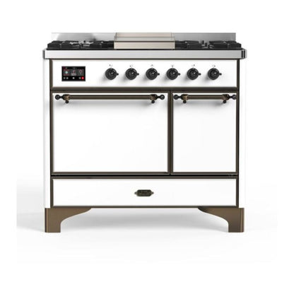 ILVE Majestic II 40 inch Solid Door Natural Gas Dual Fuel Range Burnished White