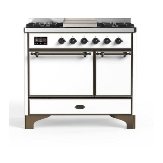 ILVE Majestic II 40" White Dual Fuel Range with 6 Burners and Griddle Solid Door Natural Gas