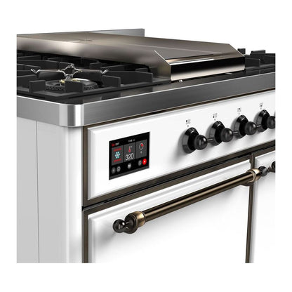 ILVE Majestic II 40 inch Solid Door Natural Gas Dual Fuel Range Burnished White