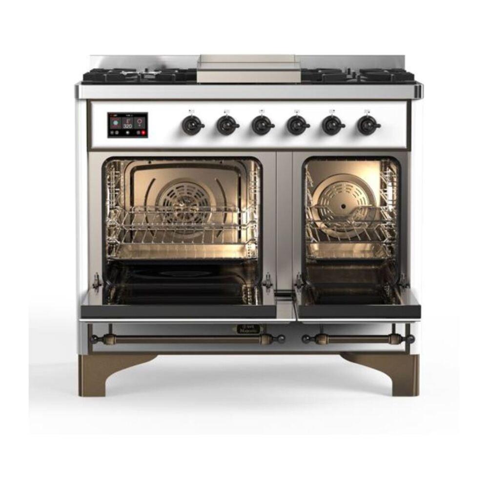 ILVE Majestic II 40 inch Solid Door Natural Gas Dual Fuel Range Burnished White