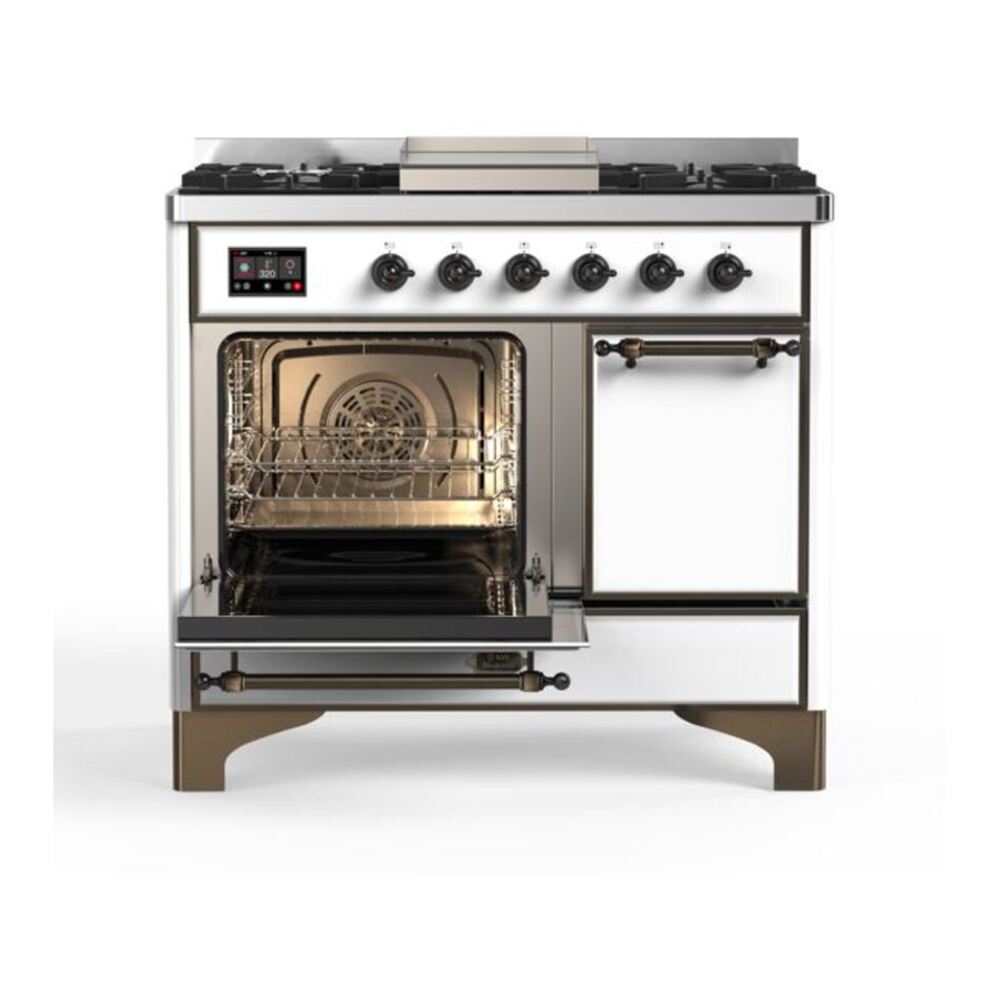 ILVE Majestic II 40 inch Solid Door Natural Gas Dual Fuel Range Burnished White
