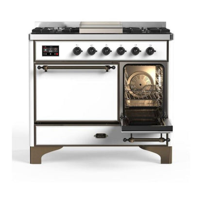 ILVE Majestic II 40 inch Solid Door Natural Gas Dual Fuel Range Burnished White