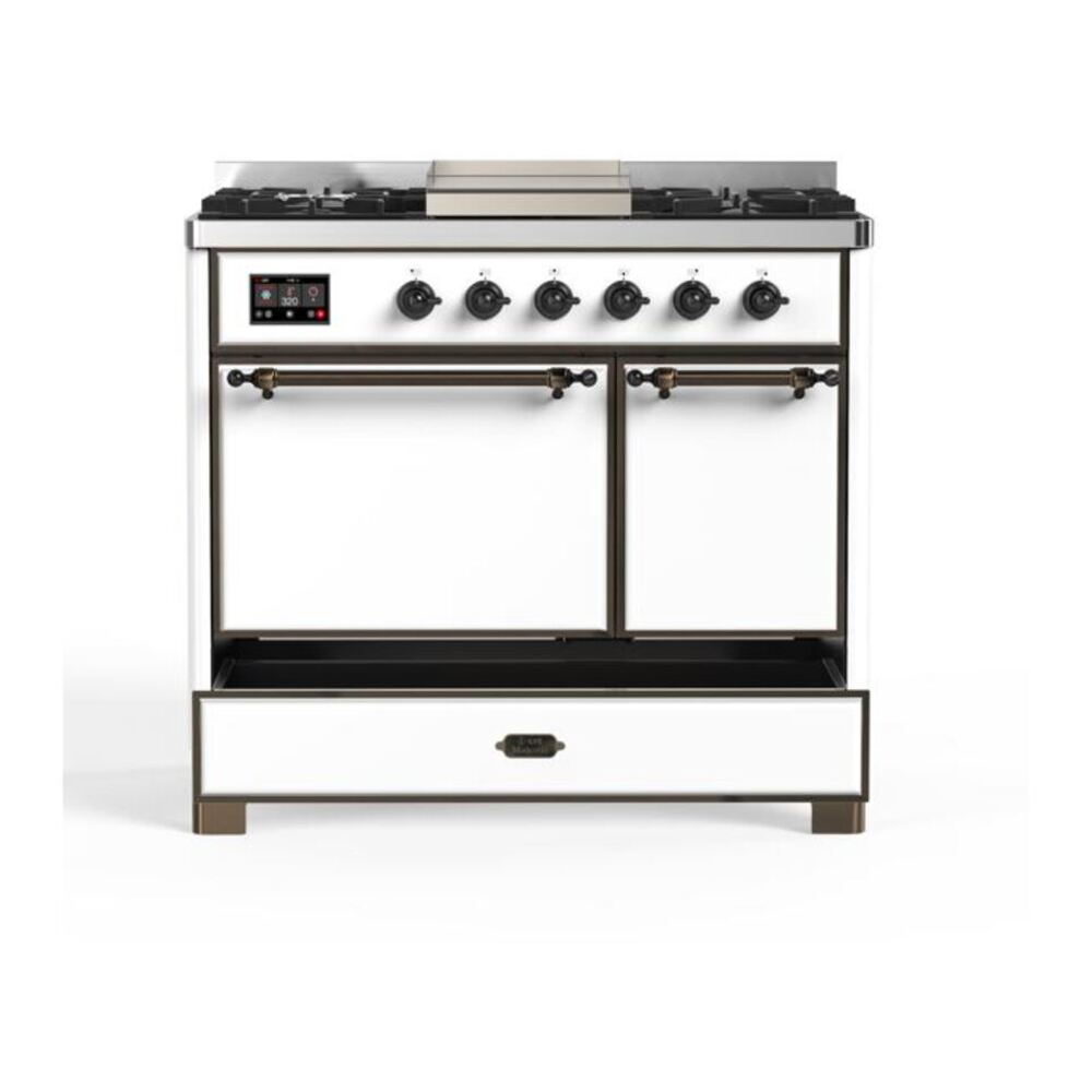 ILVE Majestic II 40 inch Solid Door Natural Gas Dual Fuel Range Burnished White