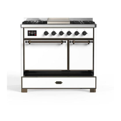 ILVE Majestic II 40 inch Solid Door Natural Gas Dual Fuel Range Burnished White