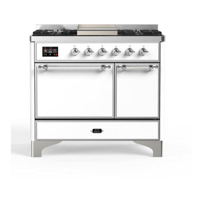 ILVE Majestic II 40 inch Solid Door Natural Gas Dual Fuel Range Chrome White