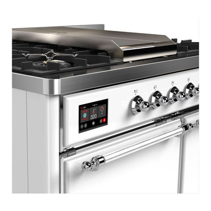 ILVE Majestic II 40 inch Solid Door Natural Gas Dual Fuel Range Chrome White