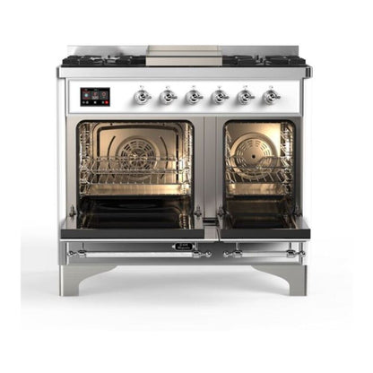 ILVE Majestic II 40 inch Solid Door Natural Gas Dual Fuel Range Chrome White