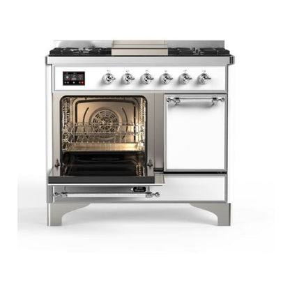 ILVE Majestic II 40 inch Solid Door Natural Gas Dual Fuel Range Chrome White