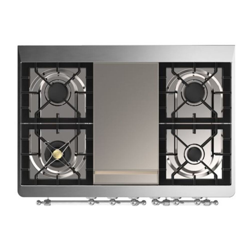 ILVE Majestic II 40 inch Solid Door Natural Gas Dual Fuel Range Chrome White